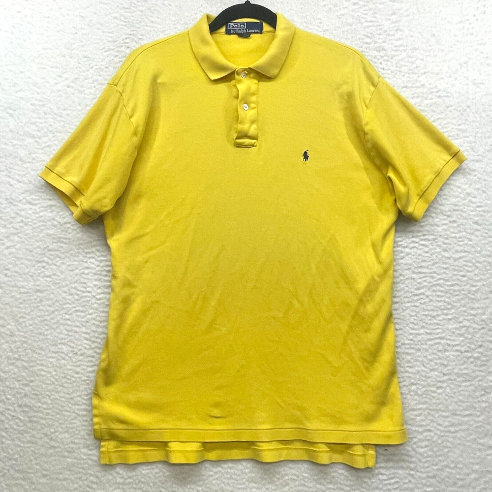 Vintage Polo Ralph Lauren Shirt Mens Medium Yellow Blue Pony Rugby Golf Preppy